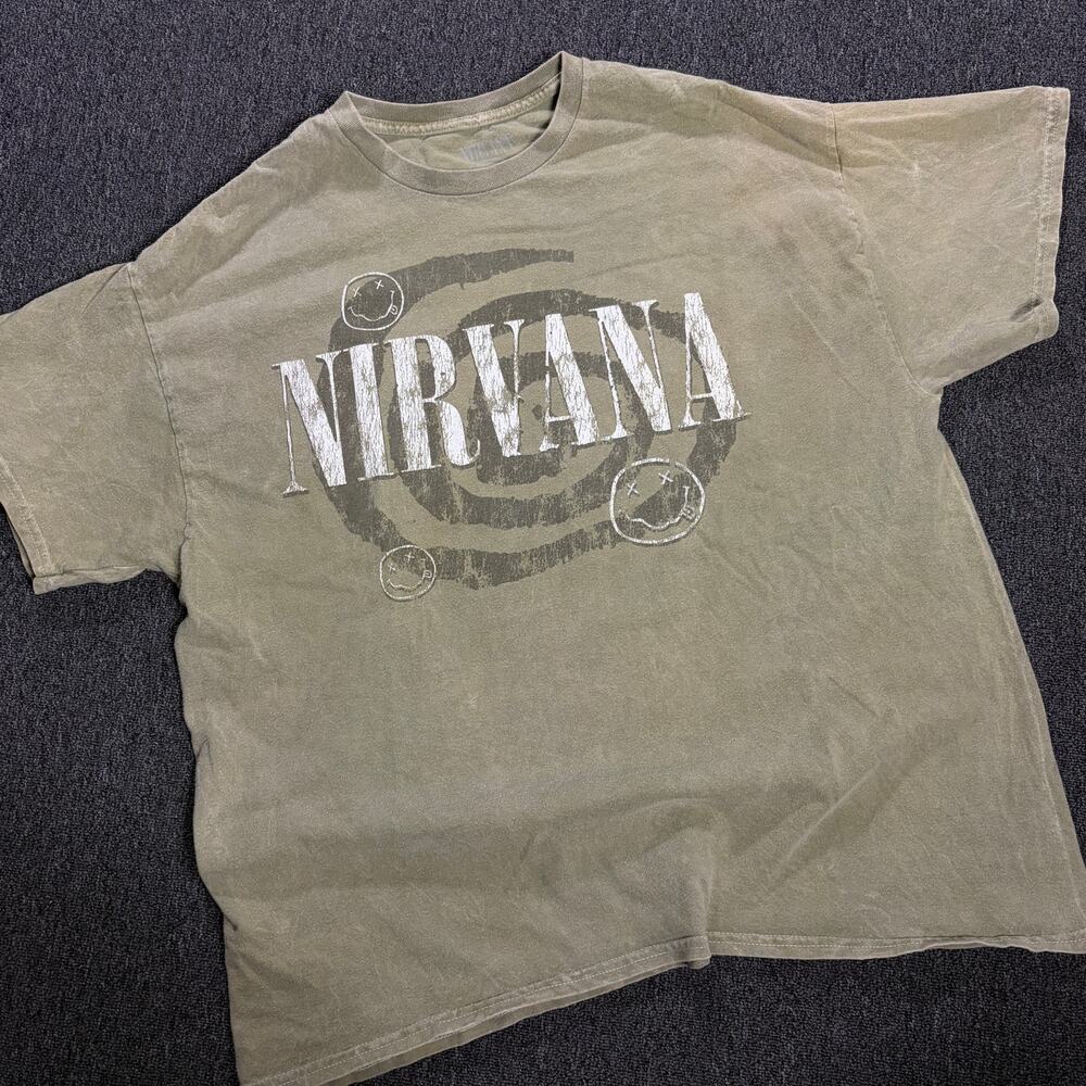 Vintage Y2k Nirvana Green Smiley Tour Band Graphic Tee Men's XL